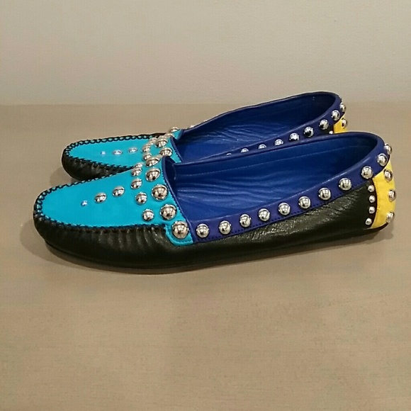 New PRADA Studded Colorblock Moccasins size 37.5 - Picture 2 of 5